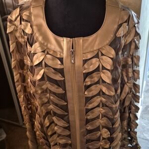 Elegant Copper Leaf-Patterned Women's Jacket